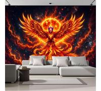 LODMLOER Nirvana Phoenix Wallpaper for Living Room - Flame Feather Wall Murals for Bedrooms,Orange Red Wall Art, Non-Woven Photo Wallpaper 3D Effect,W300 x H210 cm