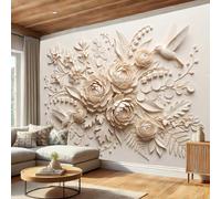 LODMLOER Non-Woven Beige Wallpaper Mural,Pastoral Plants, Panoramic Wall Mural W350 x H256 cm,Relief Paper Pulp Style Wallpaper for Bedroom Living Room TV Backdrop Hallway Lounge
