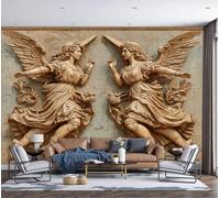 LODMLOER Non-Woven Brown Wallpaper Mural,Classical Relief, Panoramic Wall Mural W450 x H315 cm,Angel European Court Style Wallpaper for Bedroom Living Room TV Backdrop Hallway Lounge