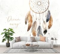 LODMLOER Non-Woven Dreamcatcher Panoramic Wallpaper W200 x H140 cm Watercolor Feathers Bohemian Style Home Decor for Bedroom Living Room TV Background Office Wall Poster