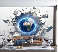 LODMLOER Non-Woven Earth Space Panoramic Wallpaper W400 x H280 cm Fantasy Universe Hole in The Wall Home Decor for Bedroom Living Room TV Background Office Wall Poster