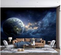 LODMLOER Non-Woven Earth Universe Panoramic Wallpaper W400 x H280 cm Nebula Space Theme Home Decor for Bedroom Living Room TV Background Office Wall Poster