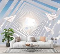LODMLOER Non-Woven Geometric Space Panoramic Wallpaper W200 x H140 cm Paper Airplane Optical Illusion Home Decor for Bedroom Living Room TV Background Office Wall Poster