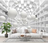 LODMLOER Non-Woven Geometric Sphere Panoramic Wallpaper W350 x H256 cm Bookshelf Futuristic Architecture Home Decor for Bedroom Living Room TV Background Office Wall Poster