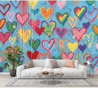 LODMLOER Non-Woven Hand Painted Hearts Panoramic Wallpaper W400 x H280 cm Street Graffiti Retro Wall Home Decor for Bedroom Living Room TV Background Office Wall Poster