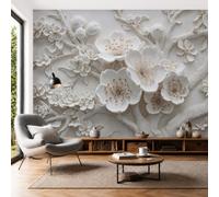 LODMLOER Non-Woven Off-White Wallpaper Mural,Classic Floral, Panoramic Wall Mural W200 x H140 cm,Relief Elegant Branches Wallpaper for Bedroom Living Room TV Backdrop Hallway Lounge