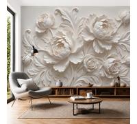 LODMLOER Non-Woven Off-White Wallpaper Mural,Classic Floral, Panoramic Wall Mural W250 x H175 cm,Elegant Peony Rose Wallpaper for Bedroom Living Room TV Backdrop Hallway Lounge