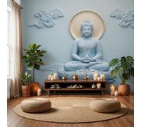 LODMLOER Non-Woven Photo Wallpaper Buddha Statue Zen W200 x H140 cm Religious Sculpture Seated Buddha Panoramic Wallpaper Mural, Wall Mural, Wall Art Decor for Living Room, Bedroom, Office