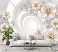 LODMLOER Non-Woven Relief Flowers Panoramic Wallpaper W300 x H210 cm Tunnel Architecture Home Decor for Bedroom Living Room TV Background Office Wall Poster