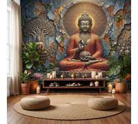 LODMLOER Non-Woven Retro Buddha Statue Panoramic Wallpaper W300 x H210 cm Buddhism Zen Home Decor for Bedroom Living Room Yoga Room Office Wall Poster