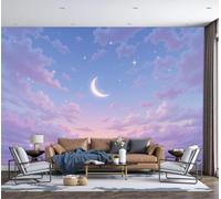 LODMLOER Non-Woven Tranquil Sky Moon Panoramic Wallpaper W300 x H210 cm Clouds Watercolor Illustration Home Decor for Bedroom Living Room TV Background Office Wall Poster