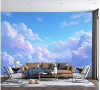 LODMLOER Non-Woven Tranquil Sky Panoramic Wallpaper W400 x H280 cm Fresh Watercolor Clouds Home Decor for Bedroom Living Room TV Background Office Wall Poster