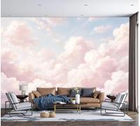 LODMLOER Non-Woven Watercolor Clouds Panoramic Wallpaper W300 x H210 cm Serenity Dreamy Sky Home Decor for Bedroom Living Room TV Background Office Wall Poster