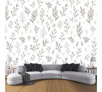 LODMLOER Non-Woven White Wallpaper Mural,Branches Leaves, Panoramic Wall Mural 200x140cm,Simple Lines Plants Wallpaper for Bedroom Living Room TV Backdrop Hallway Lounge