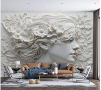 LODMLOER Non-Woven White Wallpaper Mural,Female Profile, Panoramic Wall Mural W250 x H175 cm,Embossed Female Elegant Floral Wallpaper for Bedroom Living Room TV Backdrop Hallway Lounge