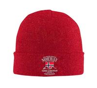 LODMLOER Norwegian Flag Knit Beanie - Unisex Winter Cuffed Beanie Hat Stretchy Soft Norway Cuffed Plain Hat Lightweight Winter Knit Caps for Men Women Red