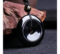 LODMLOER Obsidian Peace Buckle Necklace, Natural Stone Ring Pendant Necklace, Energy Yoga Amulet Lucky Necklace Gift Jewelry For Boyfriend Woman,Black,One Size