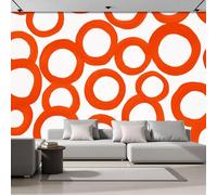 LODMLOER Orange White Panoramic Wallpaper Mural, 3D Effect Watercolor Circles, Non-Woven Wall Mural Geometric Shapes for Bedroom, Living Room, Restaurant Café 400x280cm