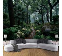 LODMLOER Panoramic Wallpaper Mural Forest Trail Moss 3D Wall Sticker Poster,Tropical Rainforest Plants Photo Wallpaper Wall Mural W300xH210cm for Living Room Bedroom Sofa Backdrop