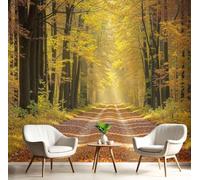 LODMLOER Panoramic Wallpaper Mural Forest Trails Fallen Leaves 3D Wall Sticker Poster,Autumn Woodlands Photo Wallpaper Wall Mural 250x175cm for Living Room Bedroom Sofa Backdrop