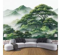 LODMLOER Panoramic Wallpaper Mural Watercolor Forest Mountains 3D Wall Sticker Poster,Misty Landscape Photo Wallpaper Wall Mural W450xH315cm for Living Room Bedroom Sofa Backdrop