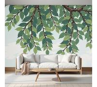 LODMLOER Photo Wallpaper Branches Leaves 300x210cm,Weeping Willow Fresh Plants Wall Mural, Panoramic Non-Woven Wallpaper, Wall Decoration for Bedroom and Living Room