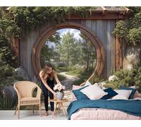 LODMLOER Photo Wallpaper Courtyard Landscape Arches Stone Paths Non-Woven Wall Mural, 3D Panoramic Wallpaper, Moderne Living Room Bedroom Art Poster Wall Decor