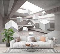 LODMLOER Photo Wallpaper Cube Corridor W300 x H210 cm Non-Woven Wall Mural, Wall Art,Architecture Surrealism, Art Print, Home Decoration, Bedroom, Living Room, Artdeco,Gray White