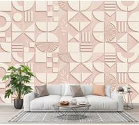 LODMLOER Photo Wallpaper Embossed Geometric Shapes W400 x H280 cm Non-Woven Wall Mural, Wall Art,Plant Silhouettes, Art Print, Home Decoration, Bedroom, Living Room, Artdeco,Pink Blush