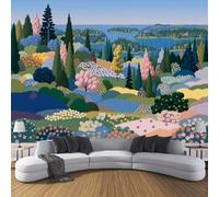 LODMLOER Photo Wallpaper Forest Fields W300xH210cm - Panoramic Wall Mural Premium Non-Woven Watercolor Hills Wallpaper for Living Room Bedroom Kitchen Home Decoration