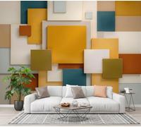 LODMLOER Photo Wallpaper Geometric Rectangle W250 x H175 cm Non-Woven Wall Mural, Wall Art,Watercolor Block, Art Print, Home Decoration, Bedroom, Living Room, Artdeco,Blue Turmeric