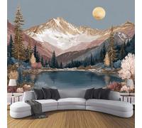 LODMLOER Photo Wallpaper Mountains Forest W200xH140cm - Panoramic Wall Mural Premium Non-Woven Abstract Watercolor Texture Wallpaper for Living Room Bedroom Kitchen Home Decoration