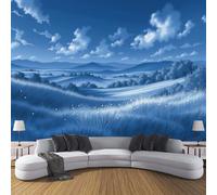 LODMLOER Photo Wallpaper Murals Countryside Fields Meadows W400xH280cm Panoramic Wallpaper,Watercolor Hills Non-Woven Wall Mural, for Bedroom Living Room TV Backdrop Interior Wall Decor