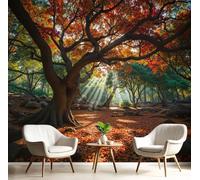 LODMLOER Photo Wallpaper Murals Maple Tree Fallen Leaves 250x175cm Panoramic Wallpaper,Autumn Forest Non-Woven Wall Mural, for Bedroom Living Room TV Backdrop Interior Wall Decor