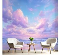 LODMLOER Photo Wallpaper Murals Ocean Sky Clouds 450x315cm Panoramic Wallpaper,Watercolor Dreamy Illustration Non-Woven Wall Mural, for Bedroom Living Room TV Backdrop Interior Wall Decor