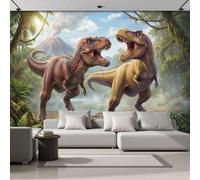 LODMLOER Photo Wallpaper Prehistoric Animals W250 x H175 cm Non-Woven Wall Mural, Wall Art,Dinosaurs Volcanoes, Art Print, Home Decoration, Bedroom, Living Room, Artdeco,Green