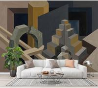 LODMLOER Photo Wallpaper Solid Geometry W400 x H280 cm Non-Woven Wall Mural, Wall Art,Abstract Shapes, Art Print, Home Decoration, Bedroom, Living Room, Artdeco,Ginger Yellow Blue