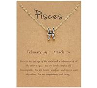 LODMLOER Pisces Constellations Pendant Necklace - Fashion Gold Chains Zodiac Sign Necklaces With Paper Card For Girl Birthday Gifts,Pisces,41+6cm