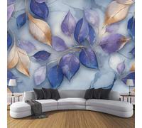 LODMLOER Plants Leaves Wallpaper Blue Purple 200x140cm - Elegant Marble Pattern Wall Mural, Non-Woven Panoramic Wallpaper, Wall Decor for Bedroom, Living Room, Nursery