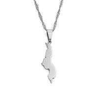LODMLOER Republic Of Malawi Pendant Necklace - Republic Of Malawi Pendant &Amp; Necklaces African Countries Jewelry Glossy Map Necklace 45/60Cm Chain,Gray,45Cm