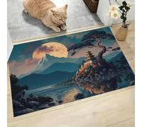 LODMLOER Retro Oriental Area Rug,60 x 90 cm Pagoda Lake Entryway Rug, Non-Slip Low-Pile Doormat, Indoor Entrance Rugs, Washable Teal Carpet for Bedroom Kitchen Laundry Room