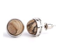 LODMLOER Round Stud Earrings For Women - Natural Gem Stone Pink Quartz Tiger Eye Crystal Silver Color Simple Ear Jewelry For Women Earring,Picture Jasper
