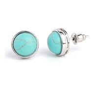 LODMLOER Round Stud Earrings For Women - Natural Gem Stone Pink Quartz Tiger Eye Crystal Silver Color Simple Ear Jewelry For Women Earring,Turquoise