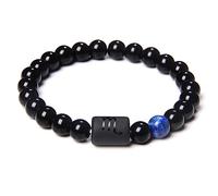 LODMLOER Scorpio 12 Constellation Zodiac Signs Beads Bracelet - Couples Bracelet Natural Black Onyx Stone Elastic Charm Bracelet For Women Men Birthday Gift,Scorpio