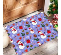 LODMLOER Snowman Candy Cane Doormat,80 x 120 cm Bell Holly Leaf Welcome Mat, Non-Slip Washable Low Profile Front Door Mat for Indoor Outdoor Entryway, Xmas Holiday Front Door Decor