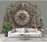 LODMLOER Steampunk Wallpaper for Living Room - Gear Mechanical Architecture Wall Murals for Bedrooms,Gray Beige Wall Art, Non-Woven Photo Wallpaper 3D Effect,W450 x H315 cm