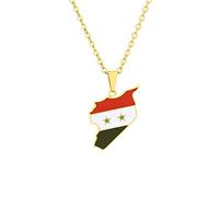 LODMLOER Syria Map Flag Pendant Necklace For Women - 316L Syria Map And Flag Necklace Flag Pendant Necklace Of Syria Map Jewelry For Women Birthday Gift,Aureate,45Cm Or 17.7 Inches