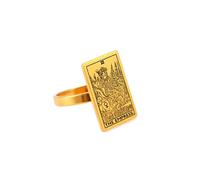LODMLOER THE EMPRESS Tarot Card Rings, Tarot Good Luck Amulet Rings,Tarot Rectangle Rings,Divination for Rings Jewelry Tarot Gifts,yellow,7