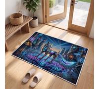 LODMLOER Thin Indoor Doormat,60 x 90 cm Washable Inside Door Rug for Entryway | Low-Profile Dirt Trapper,Cyberpunk Fox Entrance Rugs,Sci Fi City Non-Slip Rubber Backing Welcome Mat for Inside House