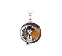 LODMLOER Tiger'S Eye Stone Pendant Necklace For Women - Ladies Natural Stone Moon Pendant Necklace Simple Cute Cat Pendant Necklace With 45Cm Bead Chain,Tiger'S Eye Stone,One Size